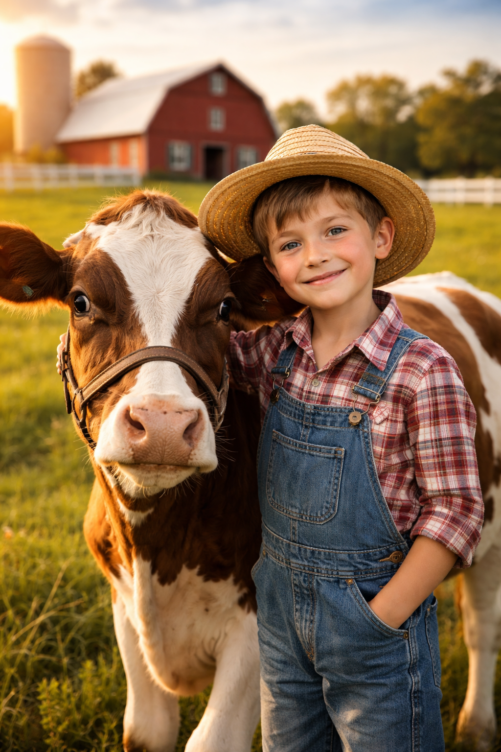 A young farmer with a dairy cow